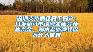 深圳支持房企复工复产：开发商可申请解冻部分预售资金，购房者断缴社保不计入审核