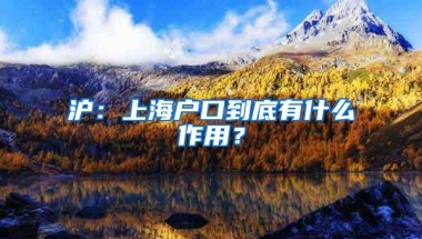 沪：上海户口到底有什么作用？