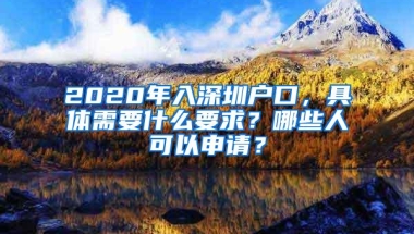 2020年入深圳户口，具体需要什么要求？哪些人可以申请？