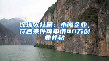 深圳人社局：小微企业，符合条件可申请40万创业补贴