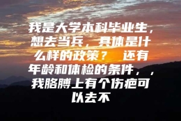 我是大学本科毕业生，想去当兵，具体是什么样的政策？ 还有年龄和体检的条件，，我胳膊上有个伤疤可以去不