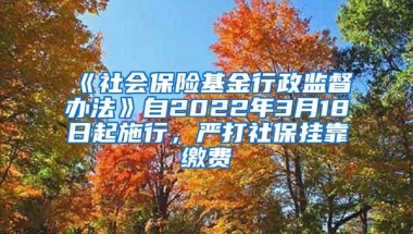 《社会保险基金行政监督办法》自2022年3月18日起施行，严打社保挂靠缴费