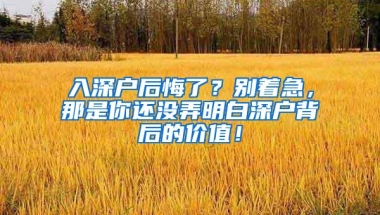 入深户后悔了？别着急，那是你还没弄明白深户背后的价值！