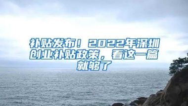 补贴发布！2022年深圳创业补贴政策，看这一篇就够了