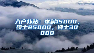 入户补贴：本科15000，硕士25000，博士30000