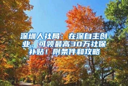 深圳人社局：在深自主创业，可领最高30万社保补贴！附条件和攻略