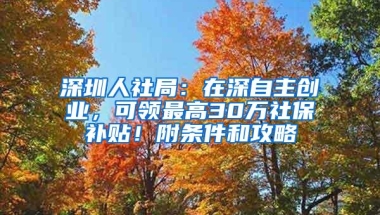 深圳人社局：在深自主创业，可领最高30万社保补贴！附条件和攻略