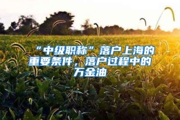 “中级职称”落户上海的重要条件，落户过程中的万金油