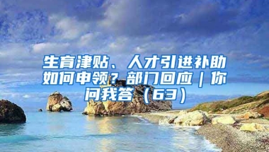 生育津贴、人才引进补助如何申领？部门回应｜你问我答（63）