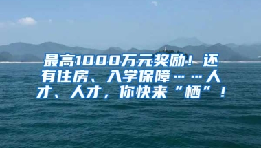 最高1000万元奖励！还有住房、入学保障……人才、人才，你快来“栖”！