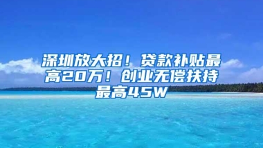 深圳放大招！贷款补贴最高20万！创业无偿扶持最高45W