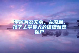 不管有多无奈，在深圳，孩子上学最大的保障就是深户