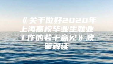 《关于做好2020年上海高校毕业生就业工作的若干意见》政策解读